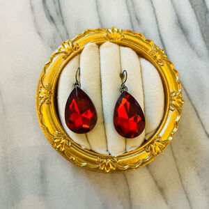 Red Acrylic Teardrop Earrings‎ Faceted Large Dangle Drop Style Colorful